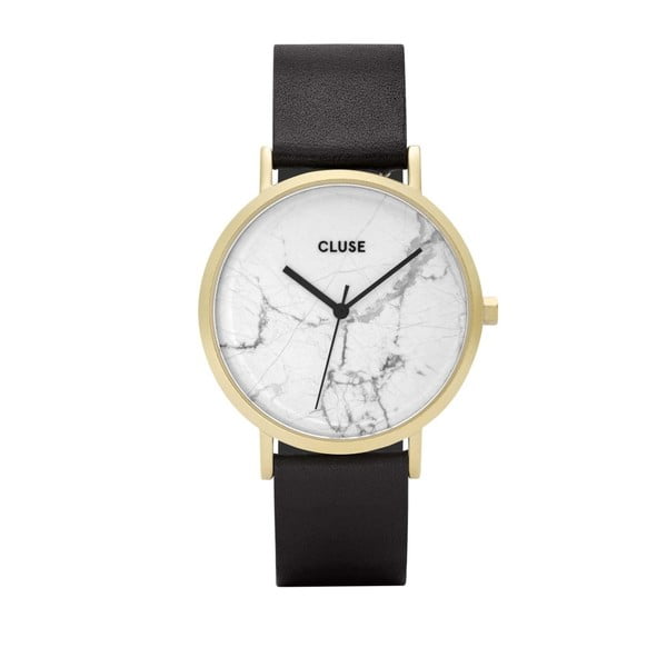 Sieviešu pulkstenis ar melnu ādas siksniņu un baltu marmora ciparnīcu Cluse La Roche Star