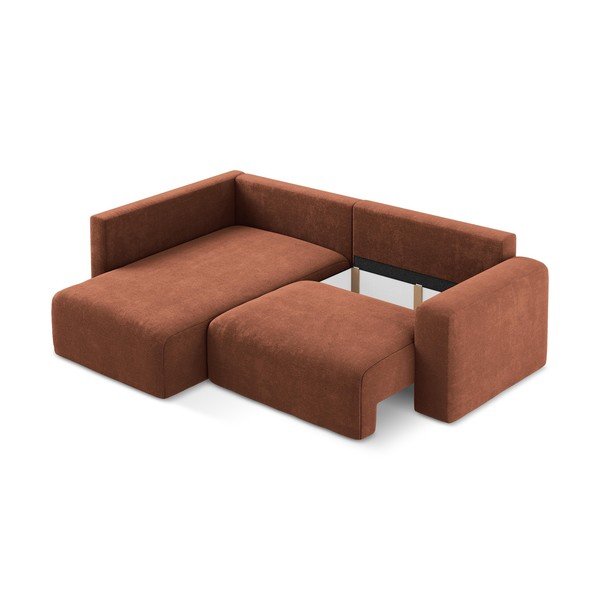 Terakotas oranžs salokāms stūra dīvāns no šenila auduma ar uzglabāšanas vietu (ar kreiso stūri/L veida) Kona – Makamii-image-4