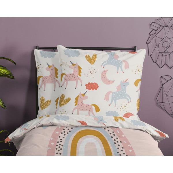 Rozā vienguļamā kokvilnas bērnu gultas veļa 140x200 cm Unilove – Good Morning-image-2