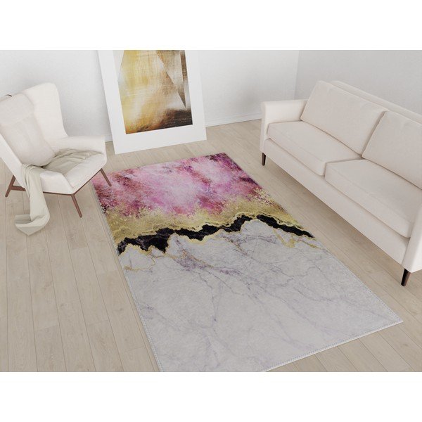 Balts/rozā mazgājams paklājs 80x150 cm – Vitaus-image-1