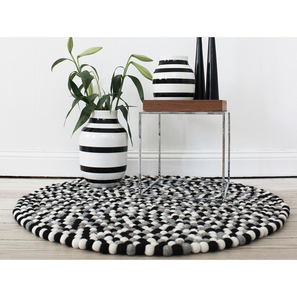 Melns un balts vilnas bumbiņu paklājs Wooldot Ball Rugs, ⌀ 200 cm-image-2