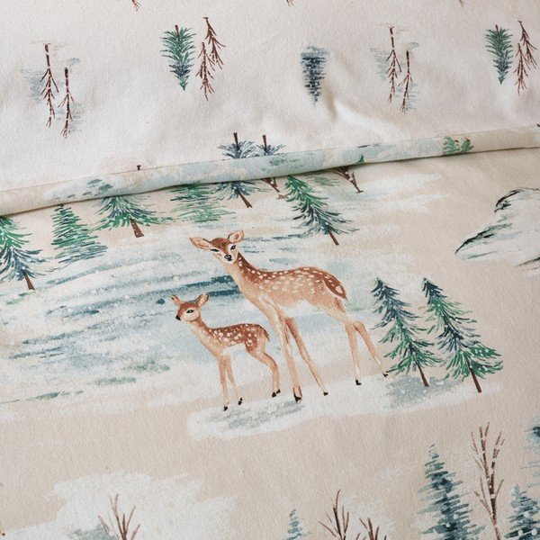 Dabīga toņa divguļamā flaneļa gultas veļa 230x220 cm Brushed Christmas Deer – Catherine Lansfield-image-3