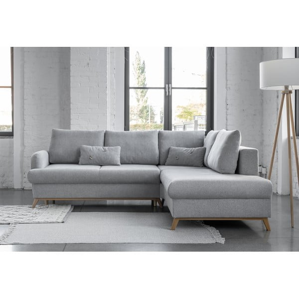 Gaiši pelēks salokāms/ar uzglabāšanas vietu stūra dīvāns (ar labo stūri/L veida) Scandic Lagom – Miuform-image-1