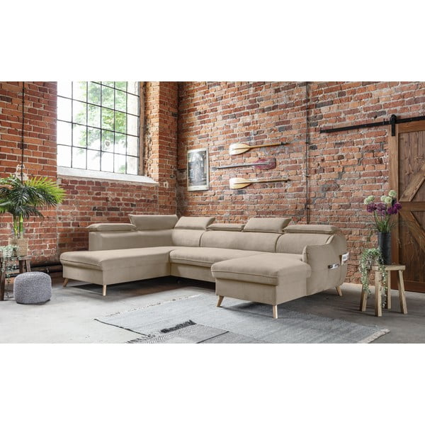 Bēšs samta salokāms stūra dīvāns (ar kreiso stūri/U veida) Sweet Harmony – Miuform-image-3