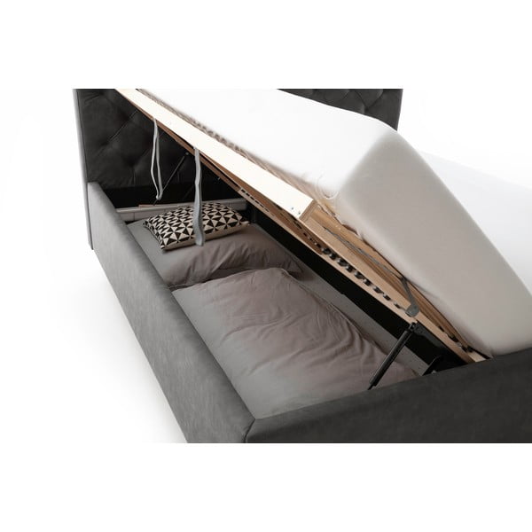 Tumši pelēka polsterēta divvietīga gulta ar veļas kasti ar redelēm 180x200 cm San Remo – Meise Möbel-image-1