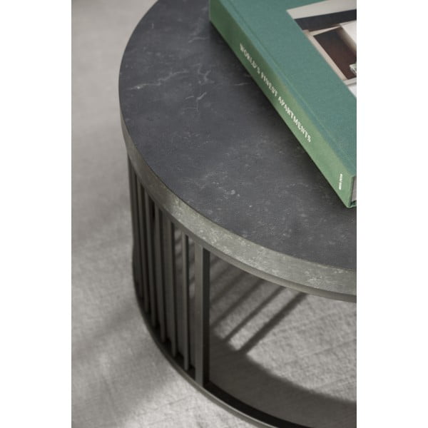 Melns apaļš žurnālgaldiņš ar marmora imitācijas galda virsmu ø 65 cm Strington – Actona-image-2