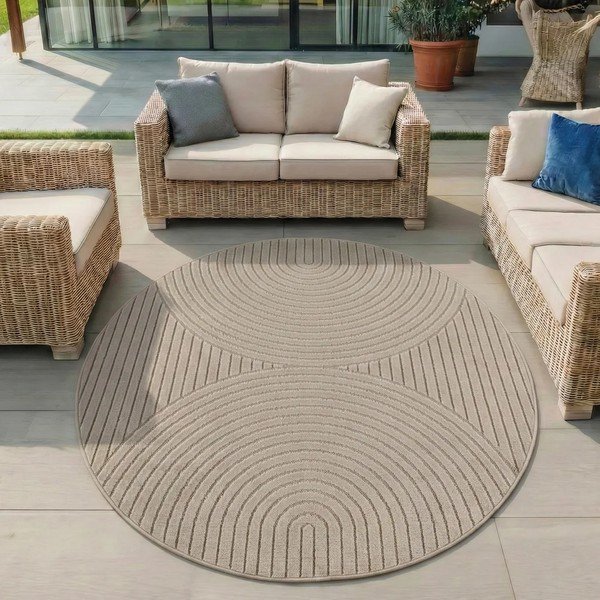 Bēšs apaļš iekštelpu un āra paklājs ø 120 cm Nova – Ayyildiz Carpets-image-1