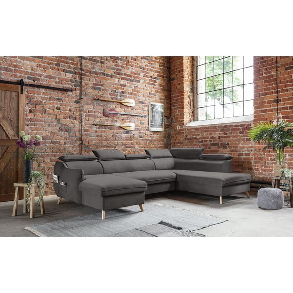 Tumši pelēks samta salokāms stūra dīvāns (ar labo stūri/U veida) Sweet Harmony – Miuform-image-4