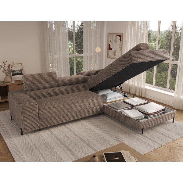 Brūns velveta stūra dīvāns (ar labo stūri/L veida) Colesio – ELTAP-image-3