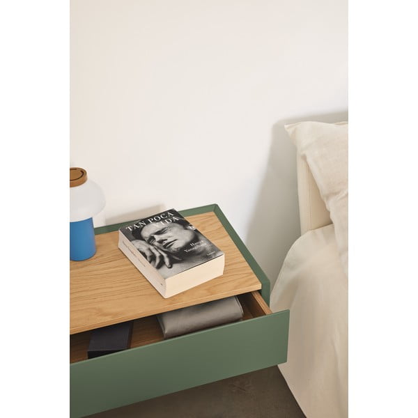 Zaļš piekarināms naktsskapītis ar ozolkoka imitācijas galda virsmu Arista – Teulat-image-2