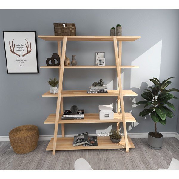 Dabīga toņa grāmatu plaukts no priedes koka 115x145 cm Soft – Kalune Design-image-2