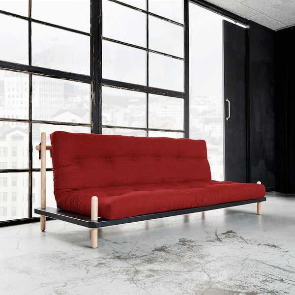 Dīvāns gulta Karup Point, melns/brūns dižskābardis/pasijas sarkans
