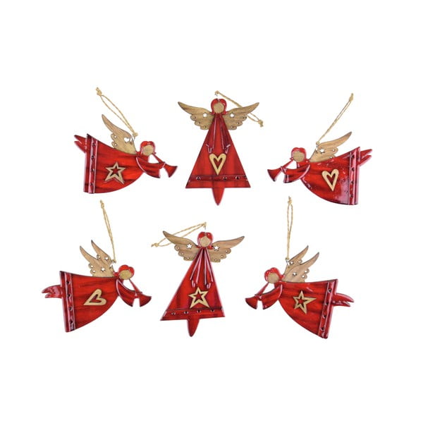 6 sarkanu Ziemassvētku rotājumu komplekts ar eņģeļiem Ego Dekor