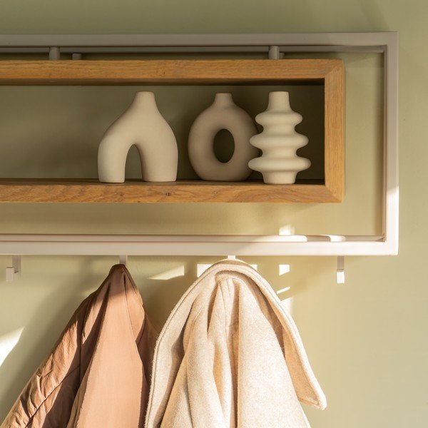 Dabīga toņa/pelēkbrūns ozola masīvkoka sienas pakaramais ar plauktu 118 cm School – Spinder Design-image-1