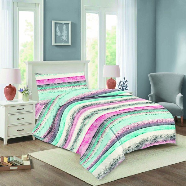 Piparmētru zaļa/rozā kokvilnas gultas veļa 140x200 cm Nela – Cotton House
