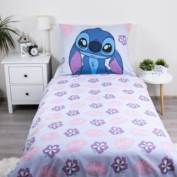 Zila/violeta vienguļamā kokvilnas bērnu gultas veļa 140x200 cm Lilo and Stitch "Cute" – Jerry Fabrics-image-2