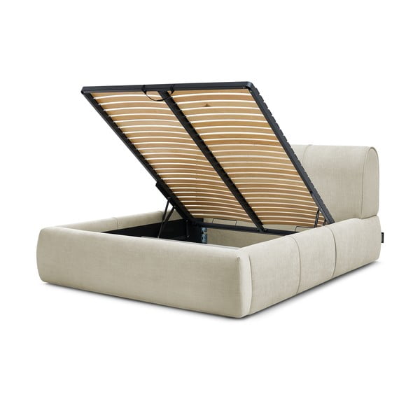 Bēša polsterēta divvietīga gulta ar veļas kasti un režģi 160x200 cm Vernon – Bobochic Paris-image-4