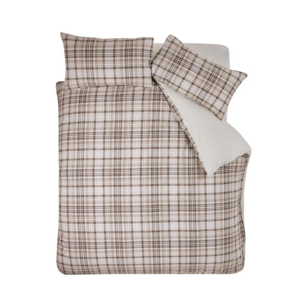 Brūna divguļamā gultas veļa no Sherpa flīsa 200x200 cm Cosy Sherpa Check – Catherine Lansfield