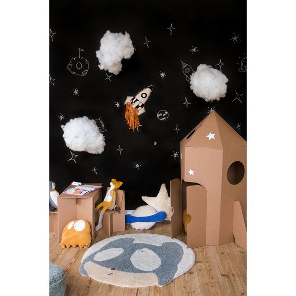 Pelēks/krēmkrāsas mazgājams/ar rokām darināts vilnas bērnu paklājs ø100 cm Astromouse – Lorena Canals-image-3