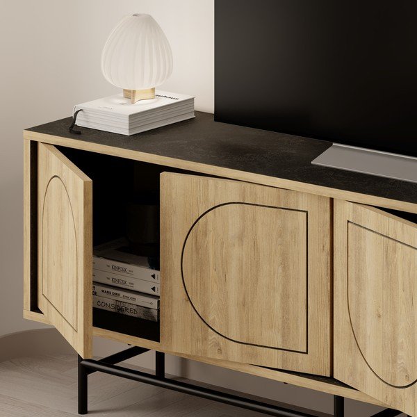 Melns/dabīga toņa TV galdiņš ar ozolkoka imitāciju 149,5x56,5 cm Giana – Marckeric-image-4