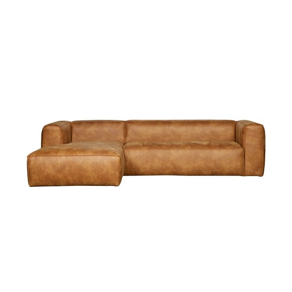 Brūns stūra dīvāns no pārstrādātas ādas WOOOD Bean, kreisais stūris