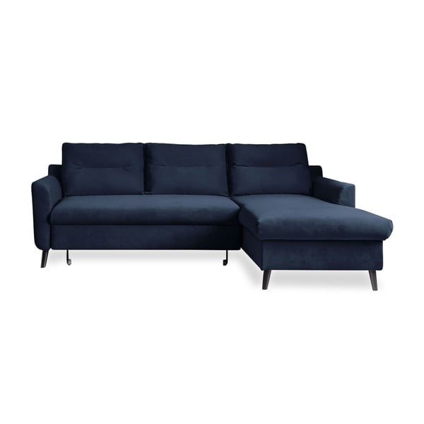 Tumši zils samta izlaižams stūra dīvāns Miuform Stylish Stan, labais stūris