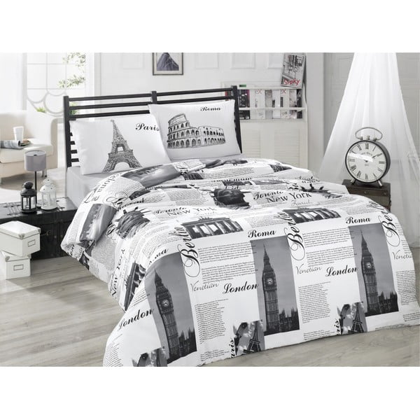 Melnbalta divvietīga kokvilnas gultas veļa 200x200 cm City – Mijolnir