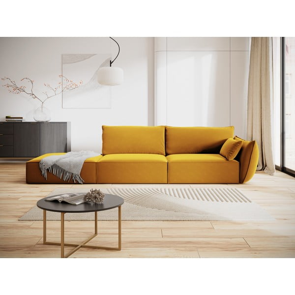 Sinepju dzeltens samta dīvāns ar labo stūri 264 cm Vanda – Mazzini Sofas-image-1