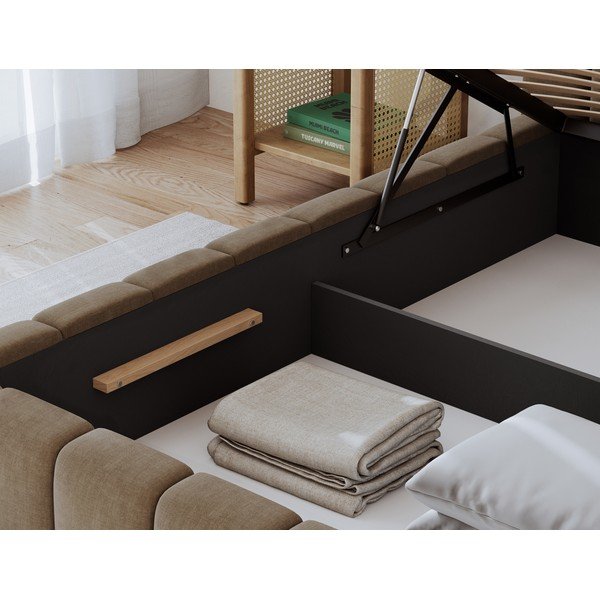 Gaiši brūna polsterēta divvietīga gulta ar veļas kasti un ar redelēm 160x200 cm Lamica – ELTAP-image-3