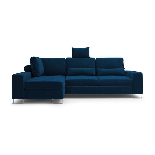 Tumši zils izlaižams samta stūra dīvāns ar glabāšanas vietu Windsor & Co Sofas Diane, kreisais stūris