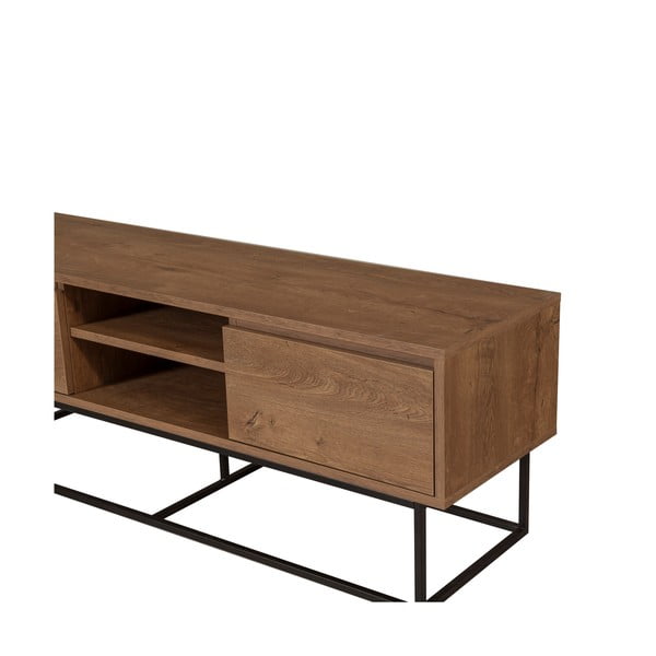 Dabīga toņa TV galdiņš ar riekstkoka imitāciju 140x50 cm Rodez – Kalune Design-image-4