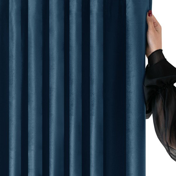 Zils samta daļēji gaismu necaurlaidīgs aizkars 140x175 cm Velto – Filumi-image-2