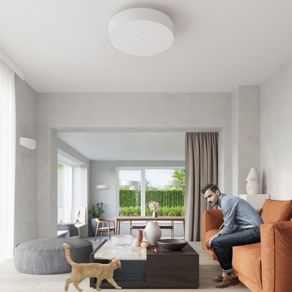 Balta piekaramā lampa ar auduma abažūru ø 70 cm Herra – Sollux-image-4