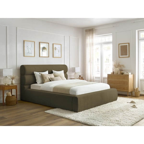 Tumši zaļa polsterēta divvietīga gulta ar veļas kasti un režģi 180x200 cm Jagna – Bobochic Paris-image-1