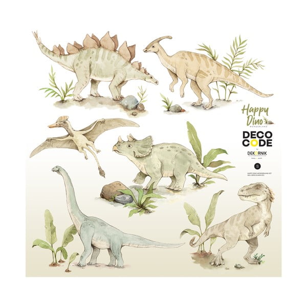 Bērnu sienas uzlīmju komplekts ar dinozauru motīviem Dekornik Happy Dino, 100 x 100 cm