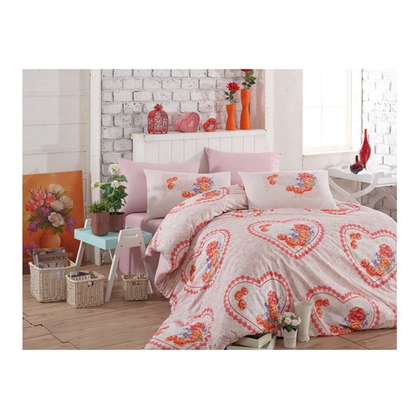 Kokvilnas gultasveļa ar gultas pārklāju divguļamai gultai, 200 x 220 cm, rozā krāsā Lovely Pink