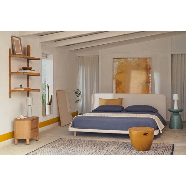 Bēša polsterēta divvietīga gulta 180x200 cm Odum – Kave Home-image-1