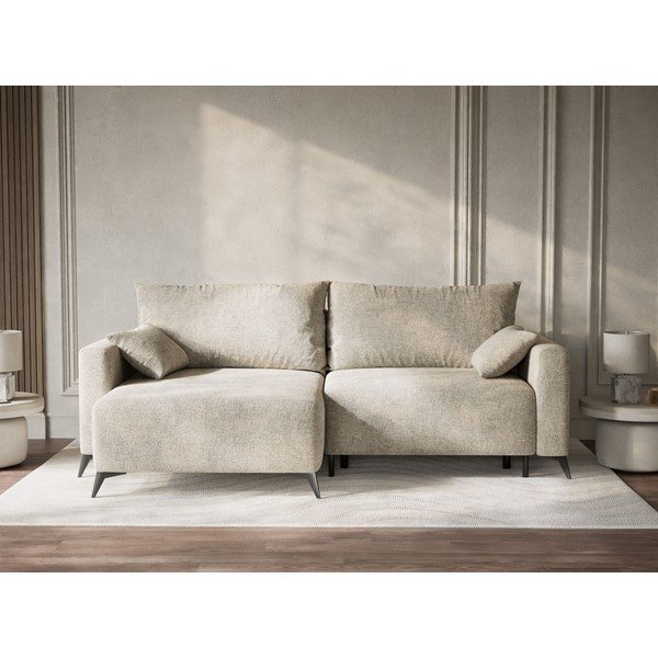 Bēšs salokāms stūra dīvāns no šenila auduma ar uzglabāšanas vietu (ar kreiso stūri/ar zvilni) Leon – Maison de Rêve-image-1