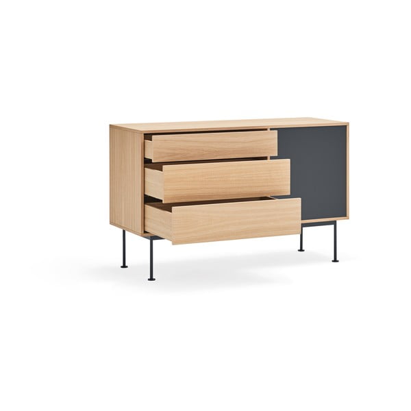 Antracītpelēka kumode ar ozola finieri Teulat Yoko, platums 128 cm-image-3
