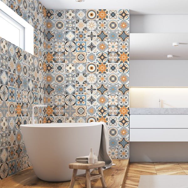 Komplekts no 60 sienas uzlīmes Ambiance Wall Decal Cement Tiles Azulejos Vincinda, 15 x 15 cm