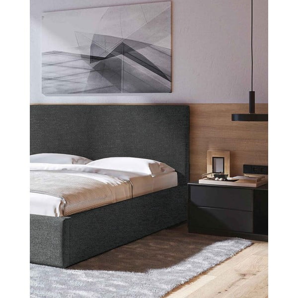 Antracīta pelēka polsterēta divvietīga gulta ar veļas kasti un redelēm 180x200 cm Bufo – MESONICA-image-4