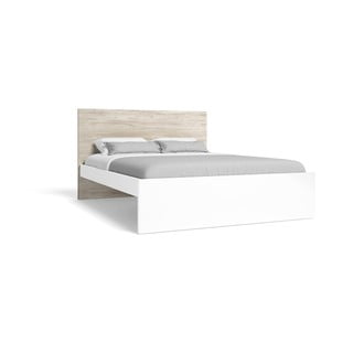 Balta/dabīga toņa divvietīga gulta ar ozolkoka imitāciju 140x190 cm Sahara – Marckeric
