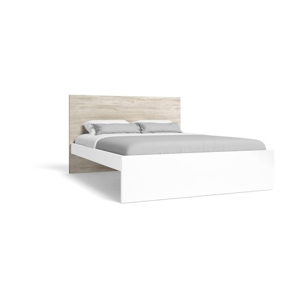 Balta/dabīga toņa divvietīga gulta ar ozolkoka imitāciju 140x190 cm Sahara – Marckeric