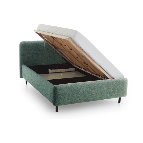 Tumši zaļa polsterēta divvietīga gulta ar veļas kasti ar redelēm 180x200 cm Primo – Meise Möbel-image-3