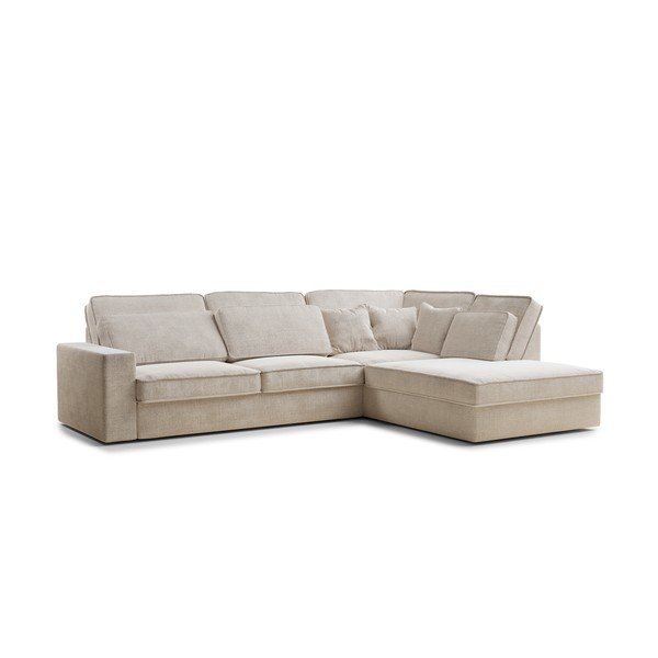 Krēmkrāsas stūra dīvāns no šenila auduma (ar labo stūri/L veida) Kirou – Maison de Rêve-image-2