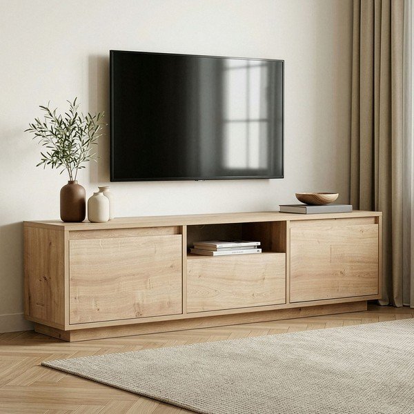 Dabīga toņa TV galdiņš ar ozolkoka imitāciju 160x42x30 cm Sentinel – Kalune Design-image-1