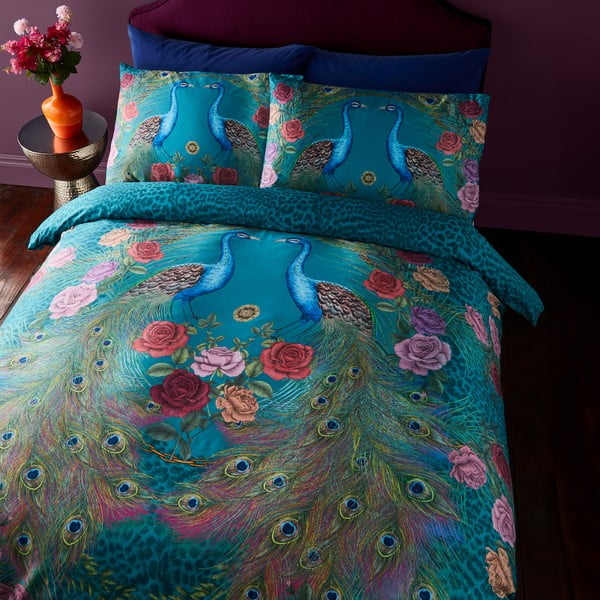 Zilganzaļa divguļamā gultas veļa no kokvilnas satīna 200x200 cm Xanadu Peacock – Matthew Williamson-image-4