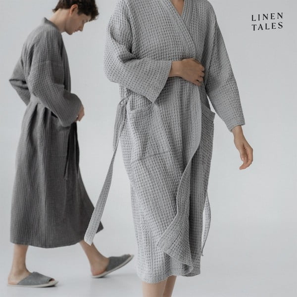 Gaiši pelēks halāts izmērs L/XL Honeycomb – Linen Tales-image-4