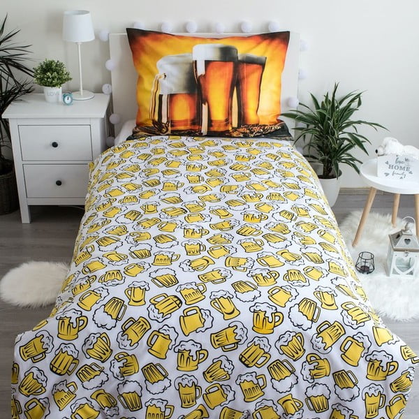 Dzintara dzeltena vienguļamā kokvilnas gultas veļa 140x200 cm Beer – Jerry Fabrics-image-2