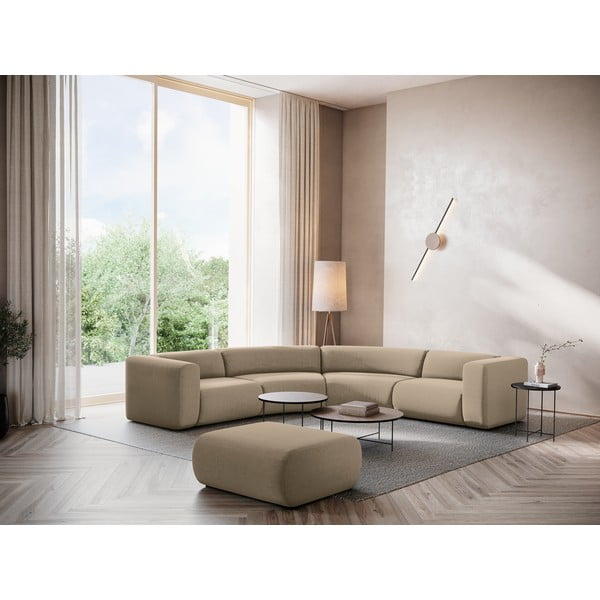 Bēšs samta stūra dīvāns Ekahi – Makamii-image-1